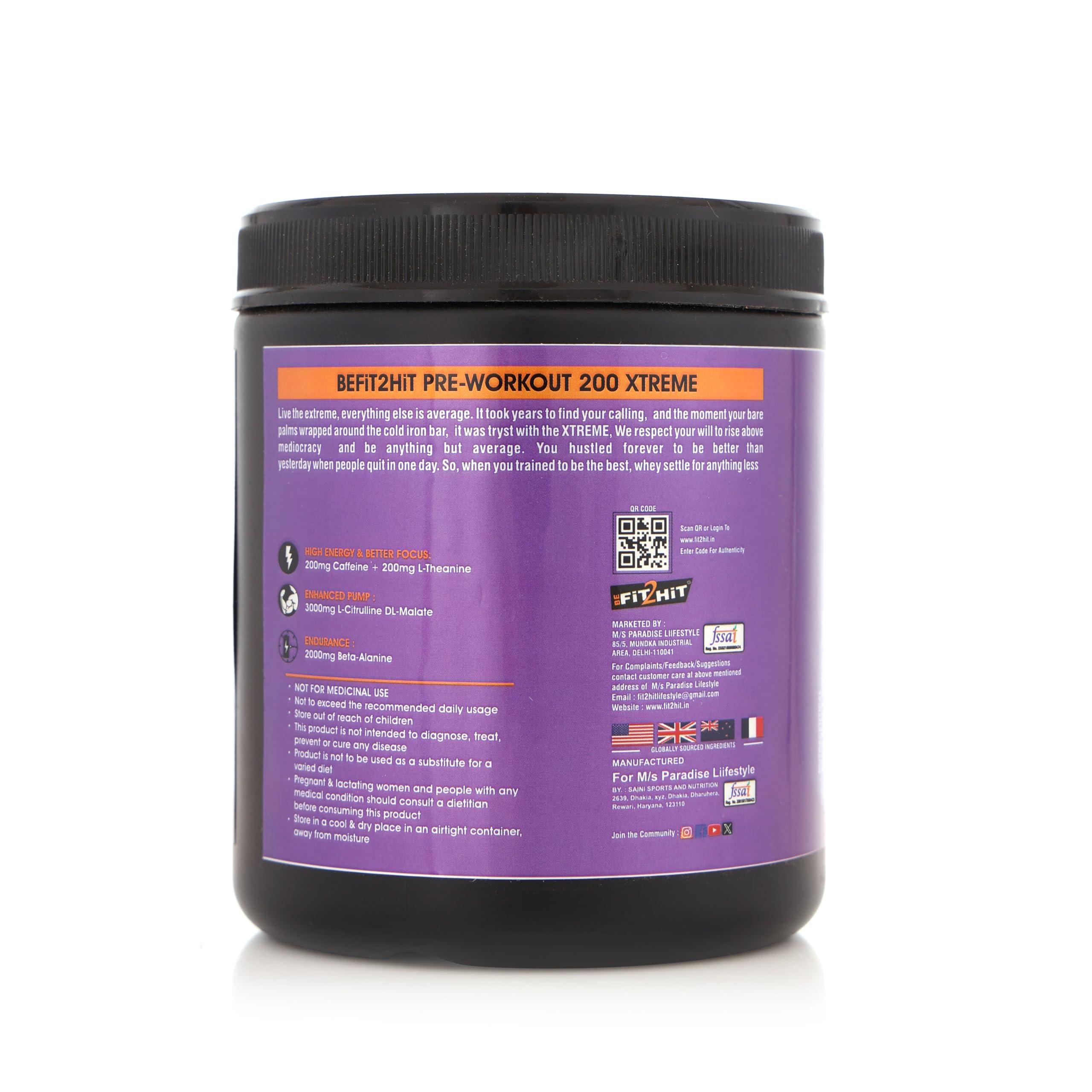BEFIT2HIT BeFit2Hit Blueberry Flavour Pre Workout Powder - 250gm (Pack of 1) | Caffeine 200mg | Boost Energy | No Additives | 38 Servings