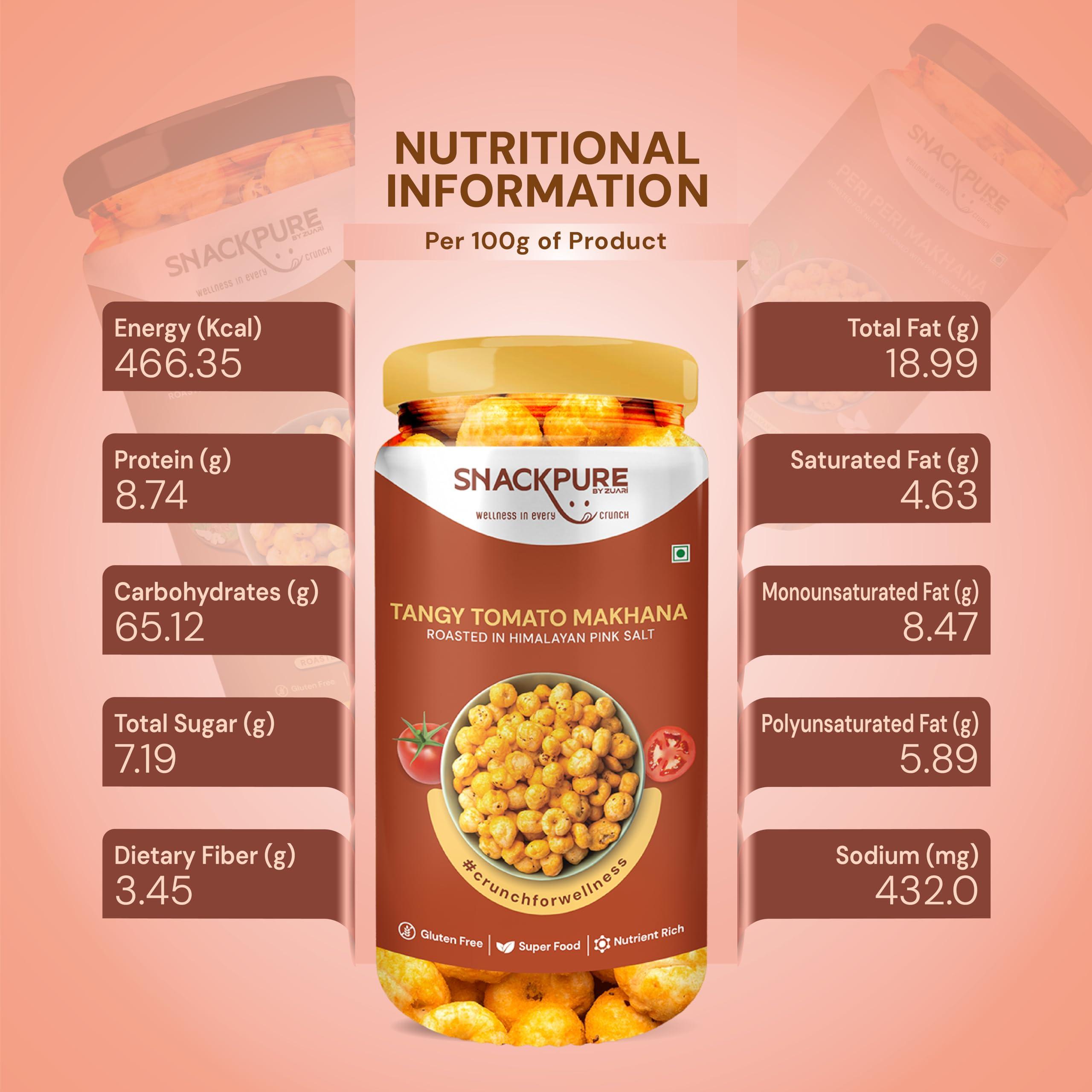 SNACKPURE BY ZUARI wellness in every crunch Snackpure Peri Peri, Barbeque & Tangy Tomato Makhana Combo Pack | Healthy Puffed Snack | Gluten-Free and Trans-Fat-Free Superfood | Nutrient-Rich Foxnut | 225g
