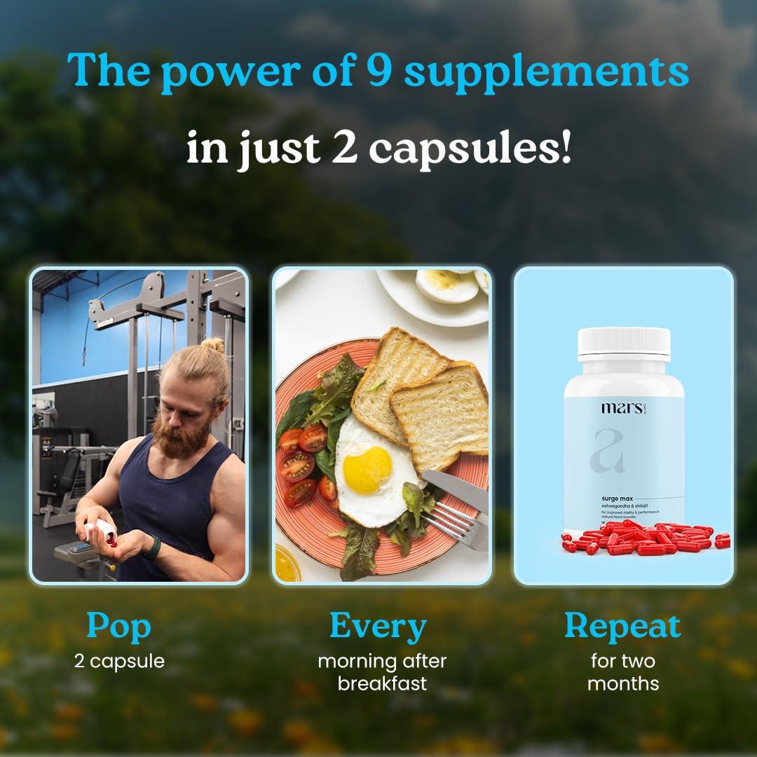 mars by GHC mars by GHC Surge Max, Anxiety Relief, 60 Capsules | Shilajit Ashwagandha, Gokshura, Safed Musli Anxiety Relief Capsules | Help Maintain Overall Health | Only For Sale In India