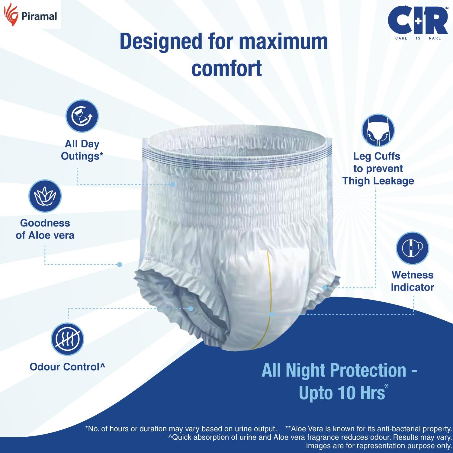 CIR CIR Adult Diaper Pants Style | Adult Diaper Extra Large (XL)|Waist (100-150cm I 40\"-59\") |10 hr Absorption-Protection | Unisex with Wetness Indicator | Odour Control | Goodness of Aloe Vera |100 Units
