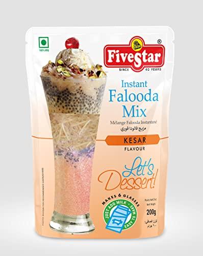 FIVESTAR Five Star Falooda Mix Kesar 200 Gram - Pack of 4, 800g for Children and Adults |Extra Creamy | Easy to Make | Ready to Eat