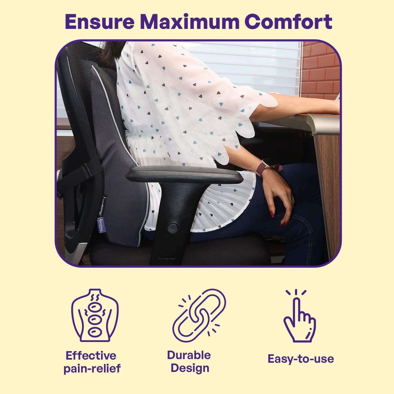 Careforce - The Force Behind Your Health Careforce Back Support for Chair & Car Seat Back Support Chair Back Support for Back Pain Back Rest for Chair Office Lumbar Support for Car Back Rest Support Back Support Pillow Cushion- Black