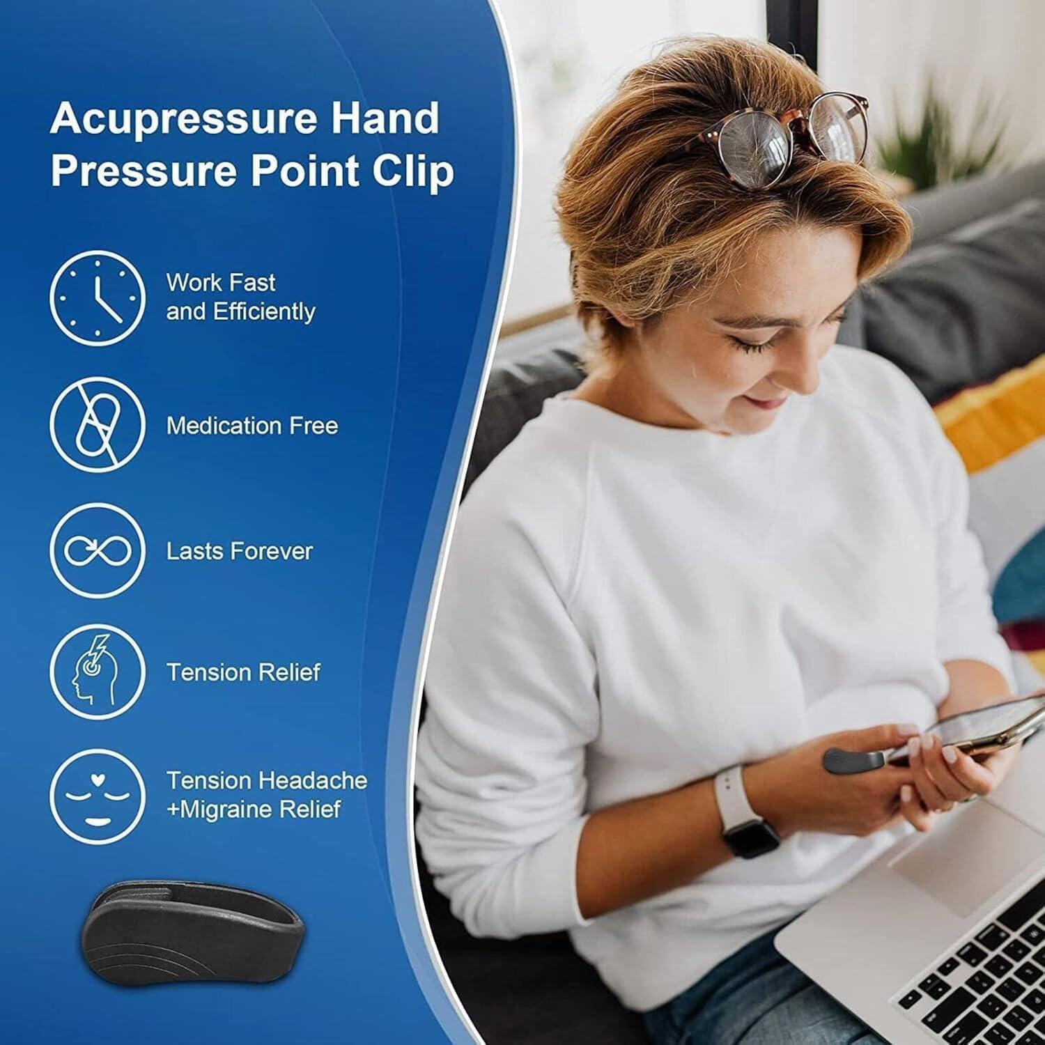 HUBTURE HUBTURE Sugar Control LI4 Acupressure Point Clip  Lightweight Headache, Migraine, Tension Relief Device  Portable, Adjustable, Drug-Free Stress Reliever (Pack of 3)