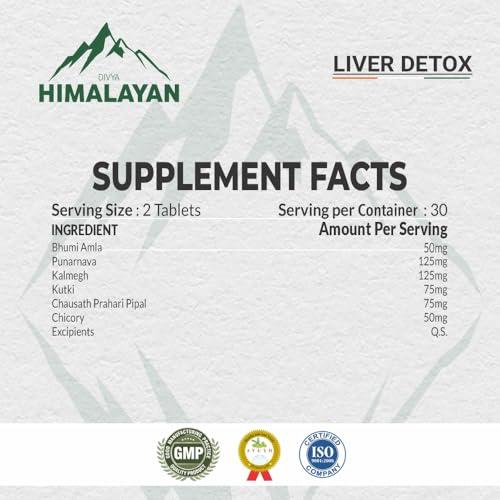 Divya Himalayan Divya Himalayan Plant-Based Liver Detox Supplement, 60 Tablets, Vegan, Non-GMO, Gluten-Free, Herbal Liver Support Formula