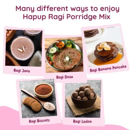 HAPUP Hapup Ragi Mix Sprouted - Instant Healthy Cereal/Porridge Mix for Little Ones - 500gm | No Sugar, No Preservatives, No Salt | Made with Sprouted Ragi, Almonds, Elaichi