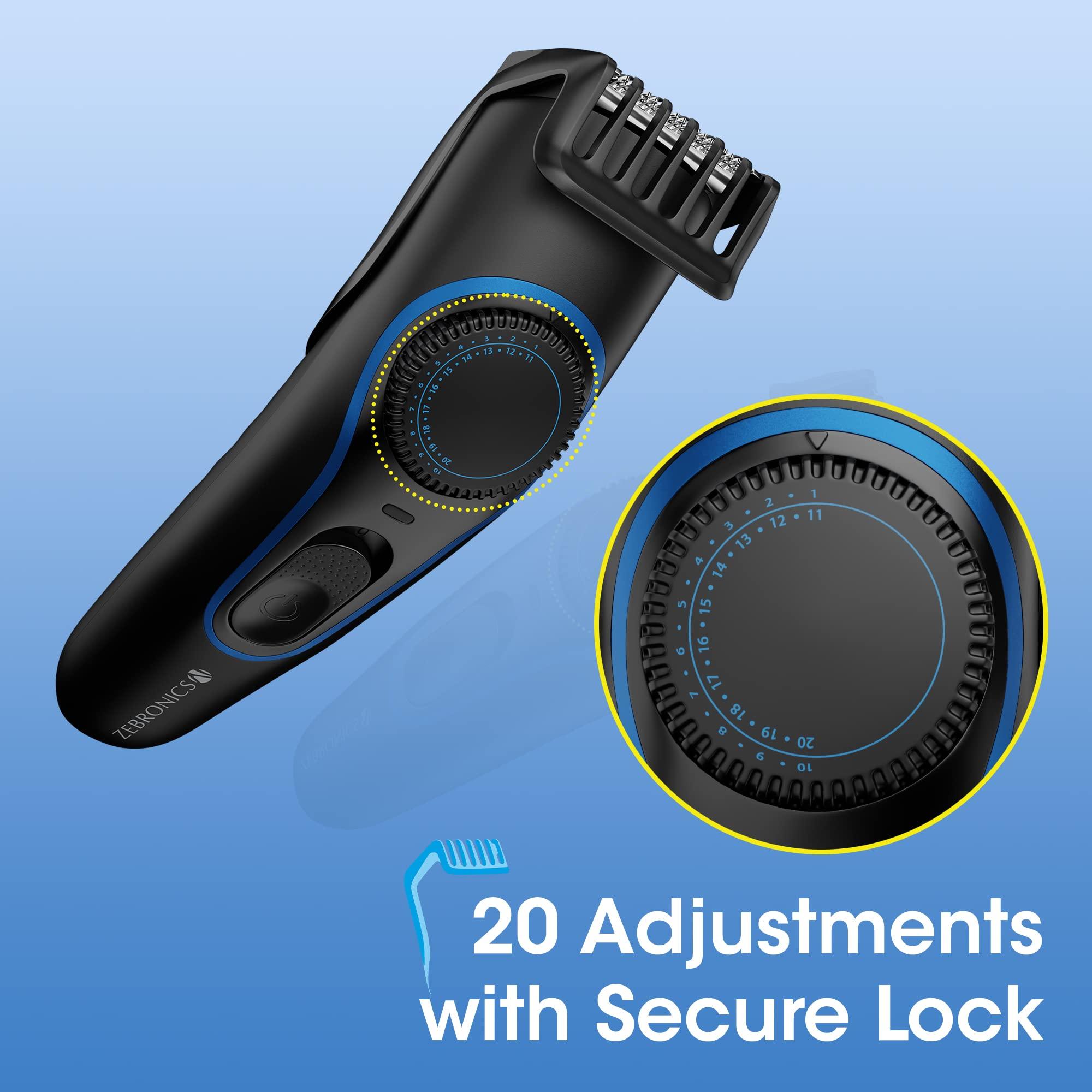 ZEBRONICS ZEBRONICS HT100, Cordless Trimmer, 45 mins Runtime, Type C, Washable Blade & Attachments, 20 Adjustments, Secure Lock, Skin friendly, Stainless Steel blades (Black)