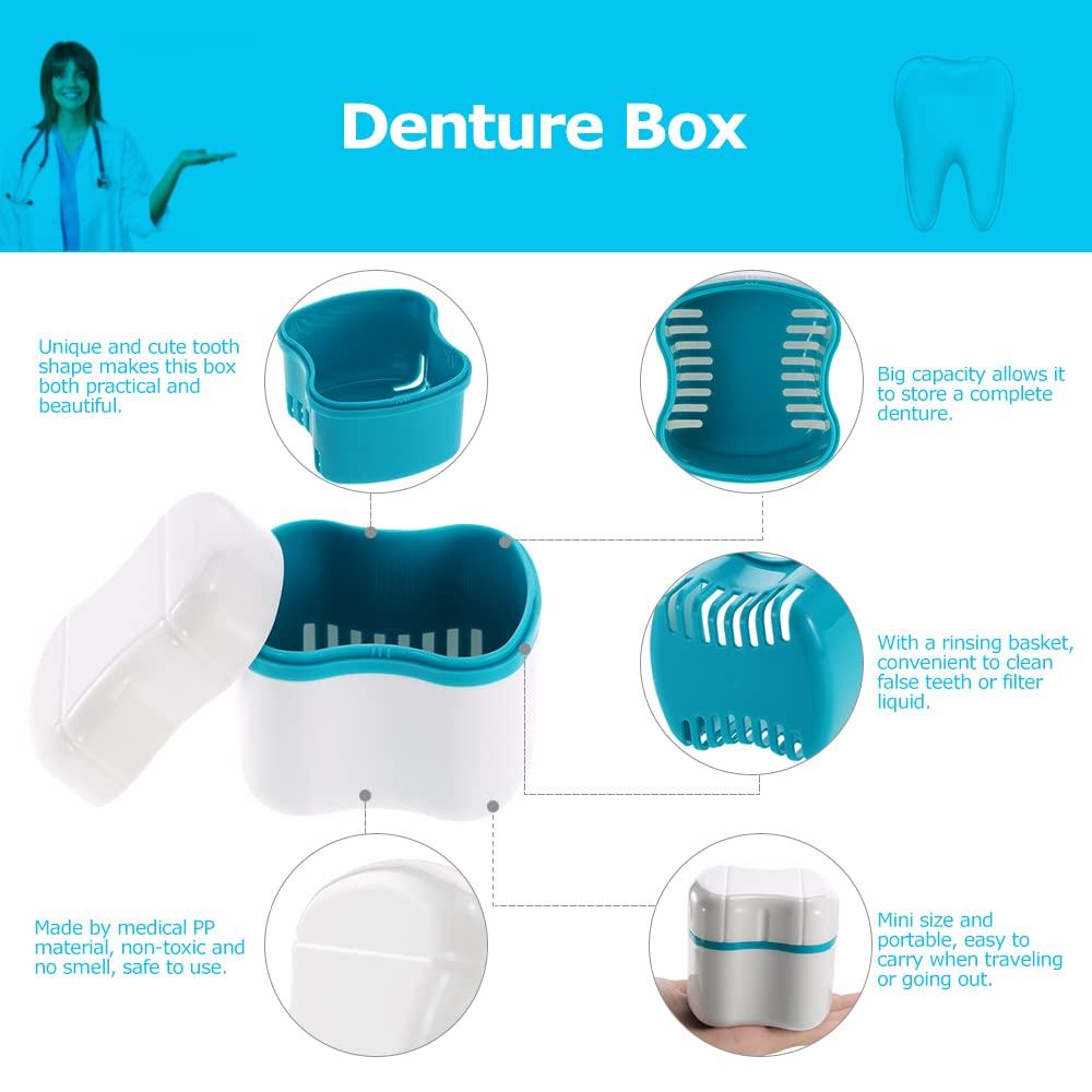 QUKAN QUKAN Denture Bath Box Case Dental False Teeth Cleaning Container Rinsing Basket Retainer Appliance Holder Tray
