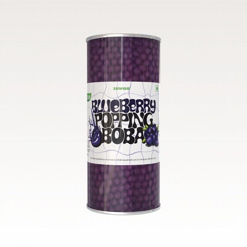 ZAWAA ZAWAA Foods Blueberry Popping Boba Pearls 1Kg - Bursting Bubble Tea With 10 Free paper straw, Vegan | Perfect for Ice-cream, Tea, Smoothies, Falooda, Puddings, Cakes, Froyo, Milkshake, Coffee- Hot & Cold Milk Drinks
