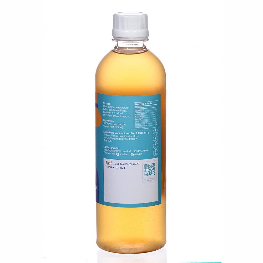 NARLA Narla Goan Coconut Vinegar (with Mother), 500ml [Detox, Salad, Marination], from Coconut sap NOT Coconut Water. Zero Added Sugar