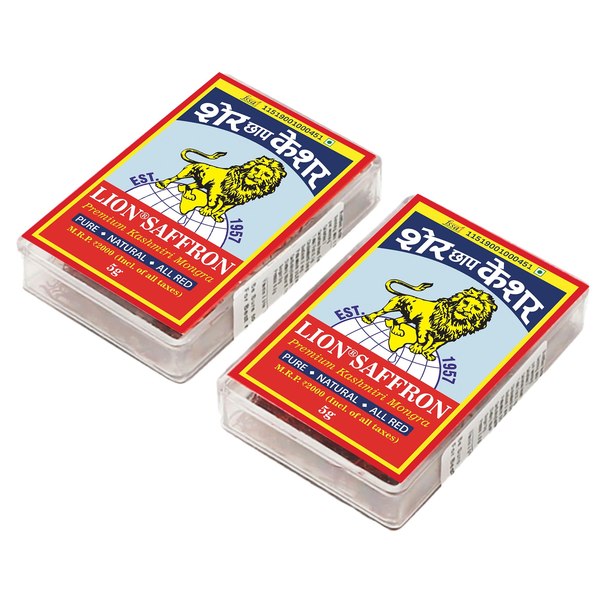 LION BRAND SAFFRON LION BRAND SAFFRON, 10g, Original Mongra Kashmiri Saffron/Kesar (A++ Grade) for Pregnant Women, Skin, Face, Food and Puja (Value Pack of 2 (2 X 5g = 10g))
