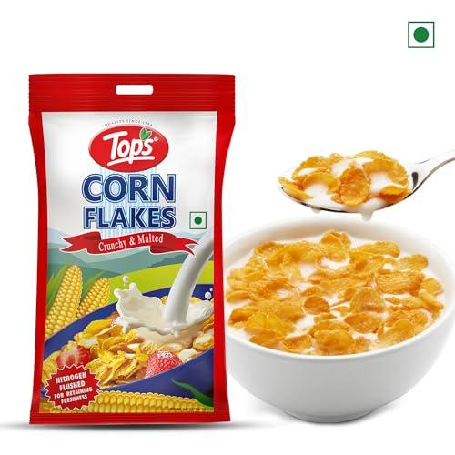 TOPS TOPS Corn Flakes 1 kg (500 gm *2 pouch) | No Added Flavour| Low Fat & Low Cholesterol | Dietary Fibre | Deliciously Crunchy | Breakfast Cereal