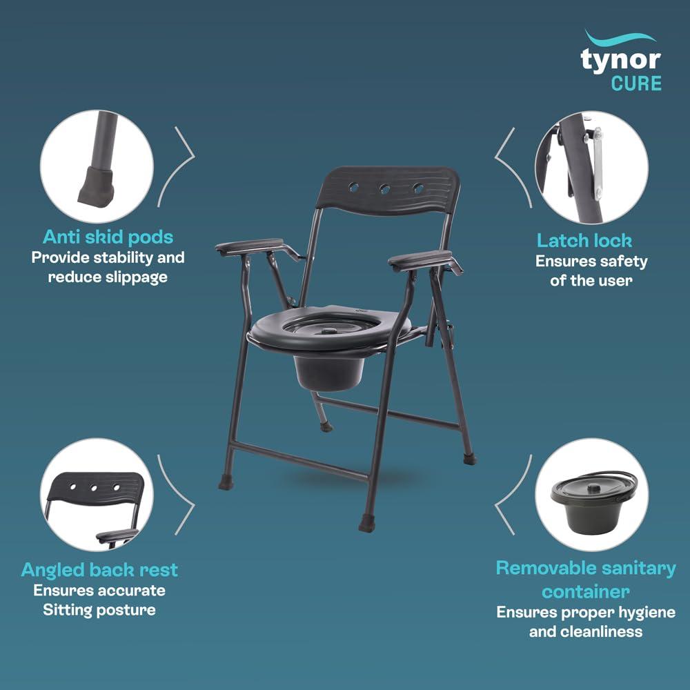 TYNOR Tynor Commode Chair Ergo | Ergonomic Design for Comfort & Stability |Portable & Foldable Toilet Chair for Elderly & Disabled | Universal Size, Set of 1 (Grey)