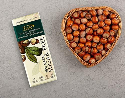 ZEVIC ZEVIC Organic Turkish Hazelnuts Chocolate Sugar Free | 70% Belgian Dark Chocolate | Stevia Chocolate | Rich in Vitamins & Minerals | Diabetic Friendly Chocolate | Healthy Chocolate, 40g - (Pack of 3)