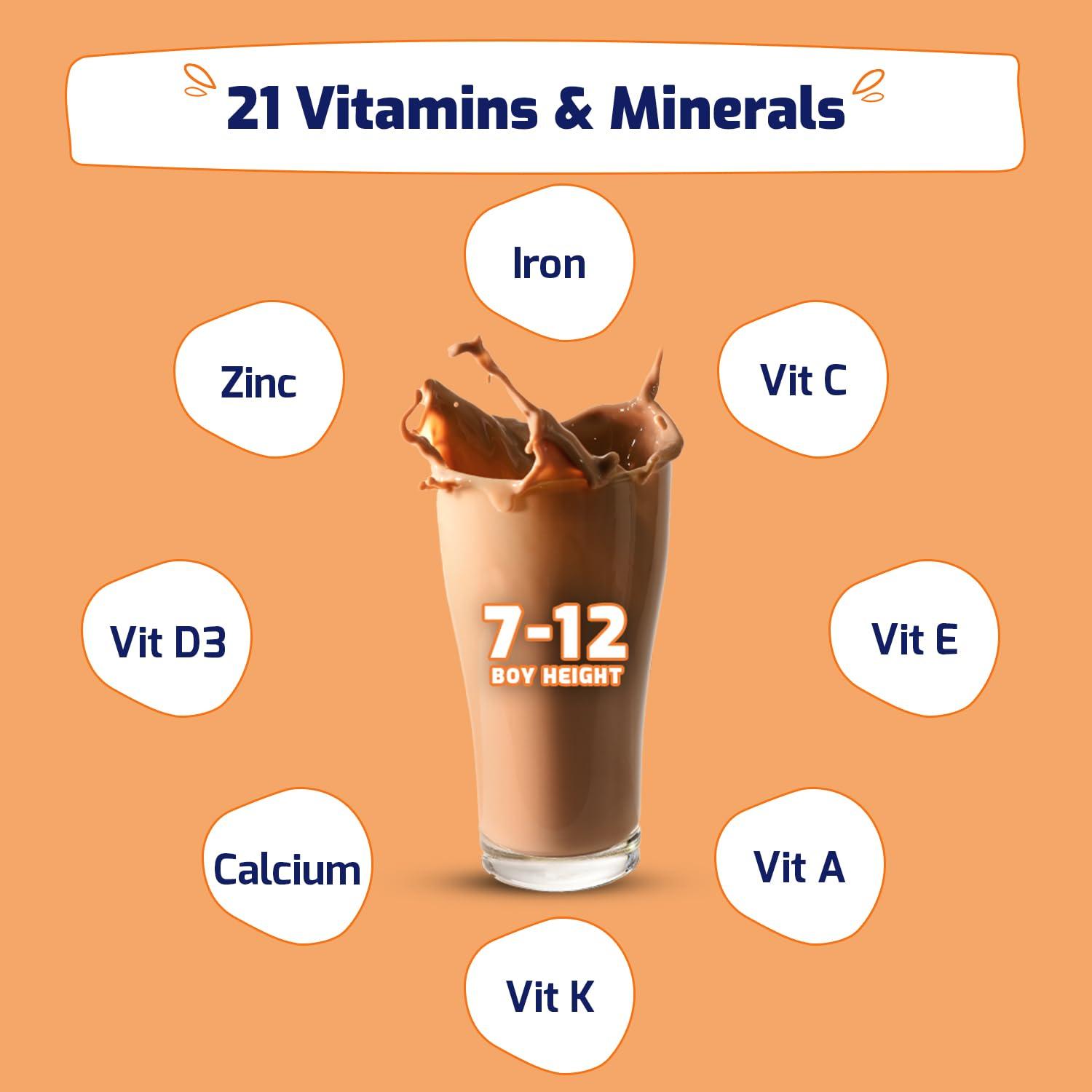 Gritzo Gritzo SuperMilk Height+ (7-12y Boys), 10g Protein Powder (Double Chocolate, 1kg) | Zero Refined Sugar, 21 Vitamins & Minerals