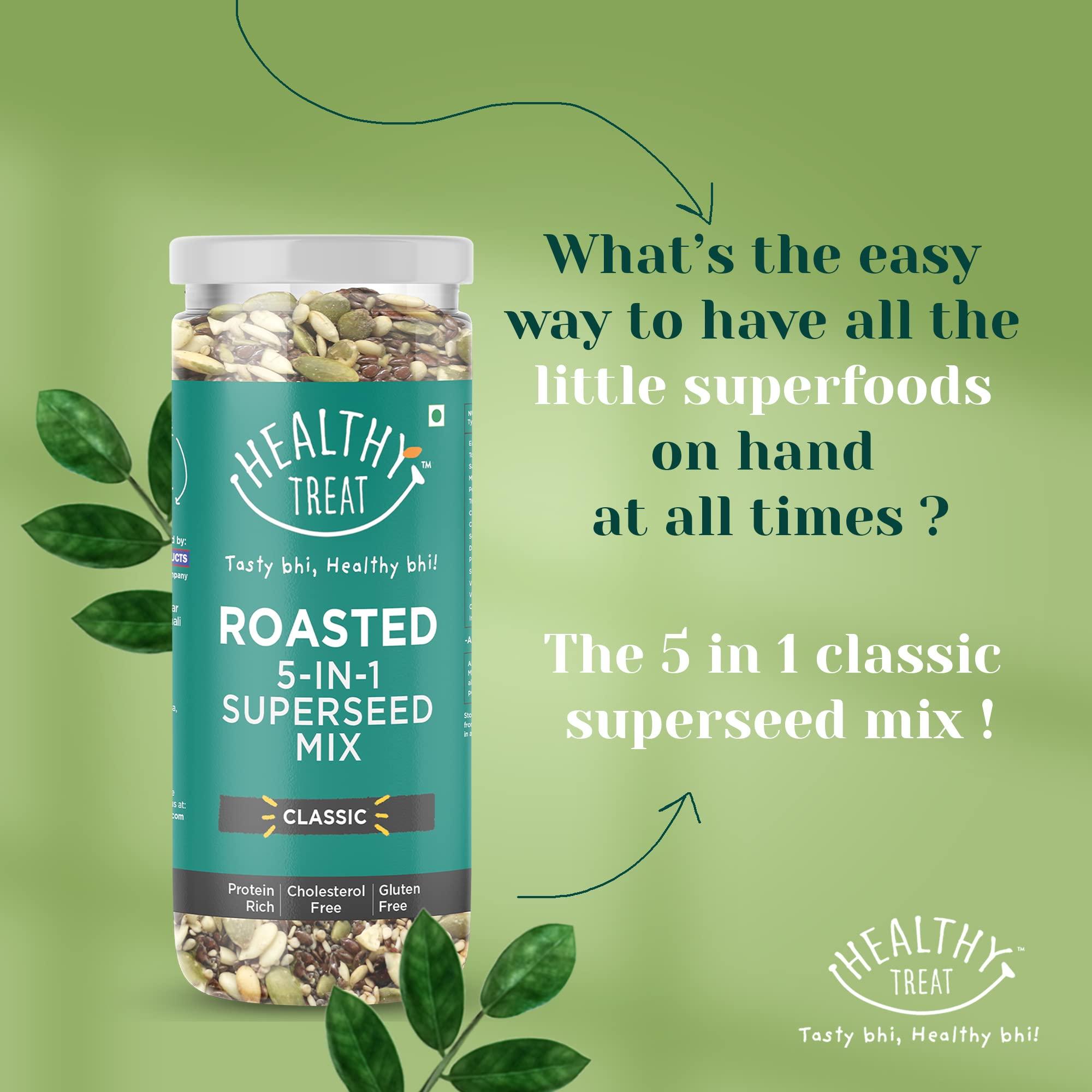 Healthy Treat Healthy Treat Roasted 5 In 1 Super Seeds Mix 150Gm|Trail Mix|Seeds Mix|Roasted Seeds Mix For Eating|A Blend Of Pumpkin Seeds,Flax Seeds,Watermelon Seeds,Chia Seeds,& Sesame Seeds|Mixed Seeds