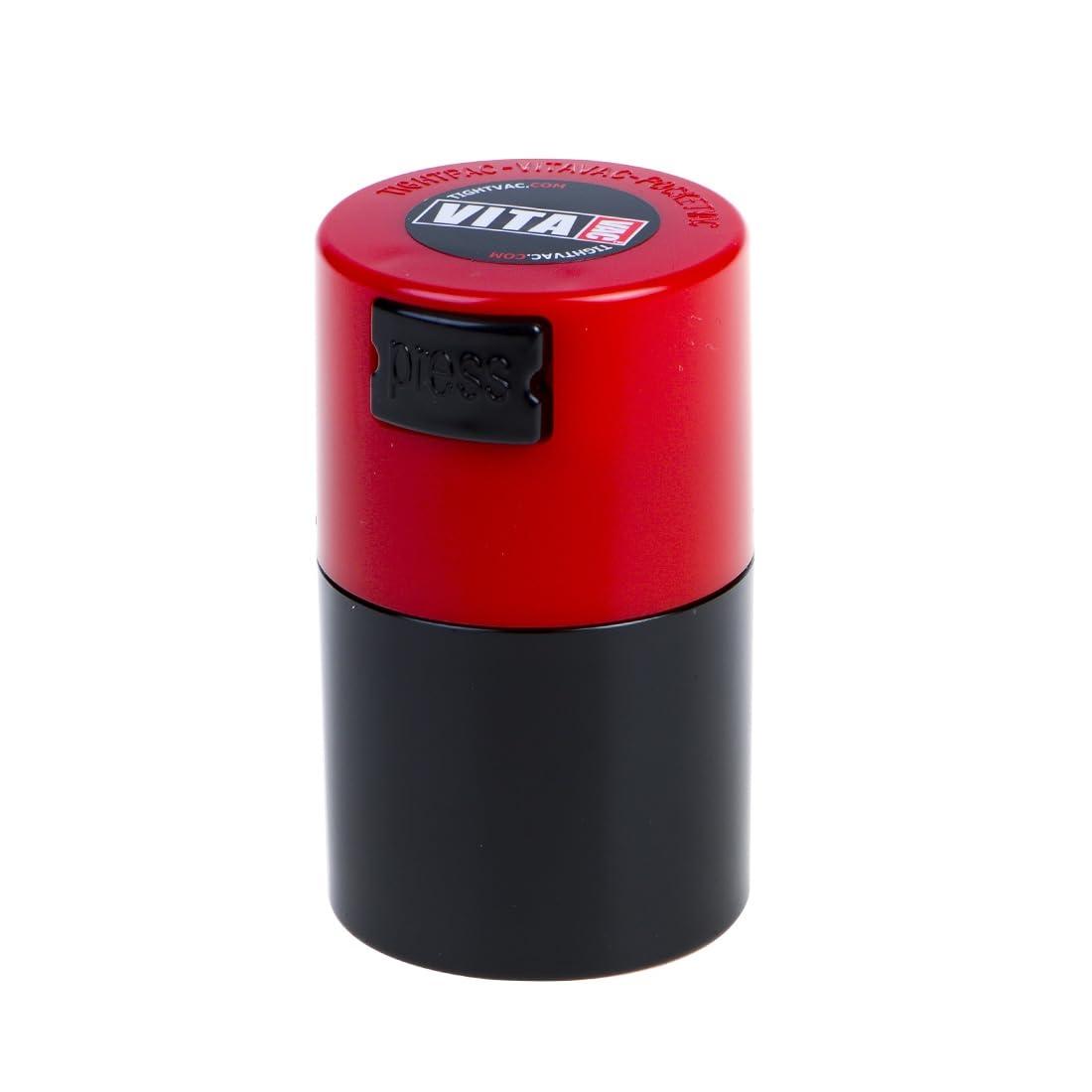 Tightpac America, Inc. Vitavac - 5g to 20 grams Airtight Multi-Use Vacuum Seal Portable Storage Container for Dry Goods, Food, and Herbs - Red Cap & Black Body