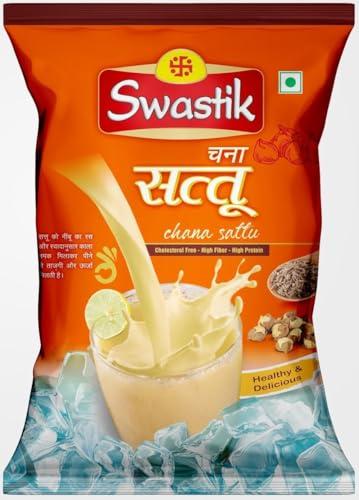 SWASTIK Swastik Sattu Powder | Natural Roasted Black Chana Flour | 100% Natural & Pure Chana Sattu | Chana Sattu Atta with High Fibre | Natural Protein | Chana Sattu Drink Powder 900 Gms (2 Packs of 450 gms)