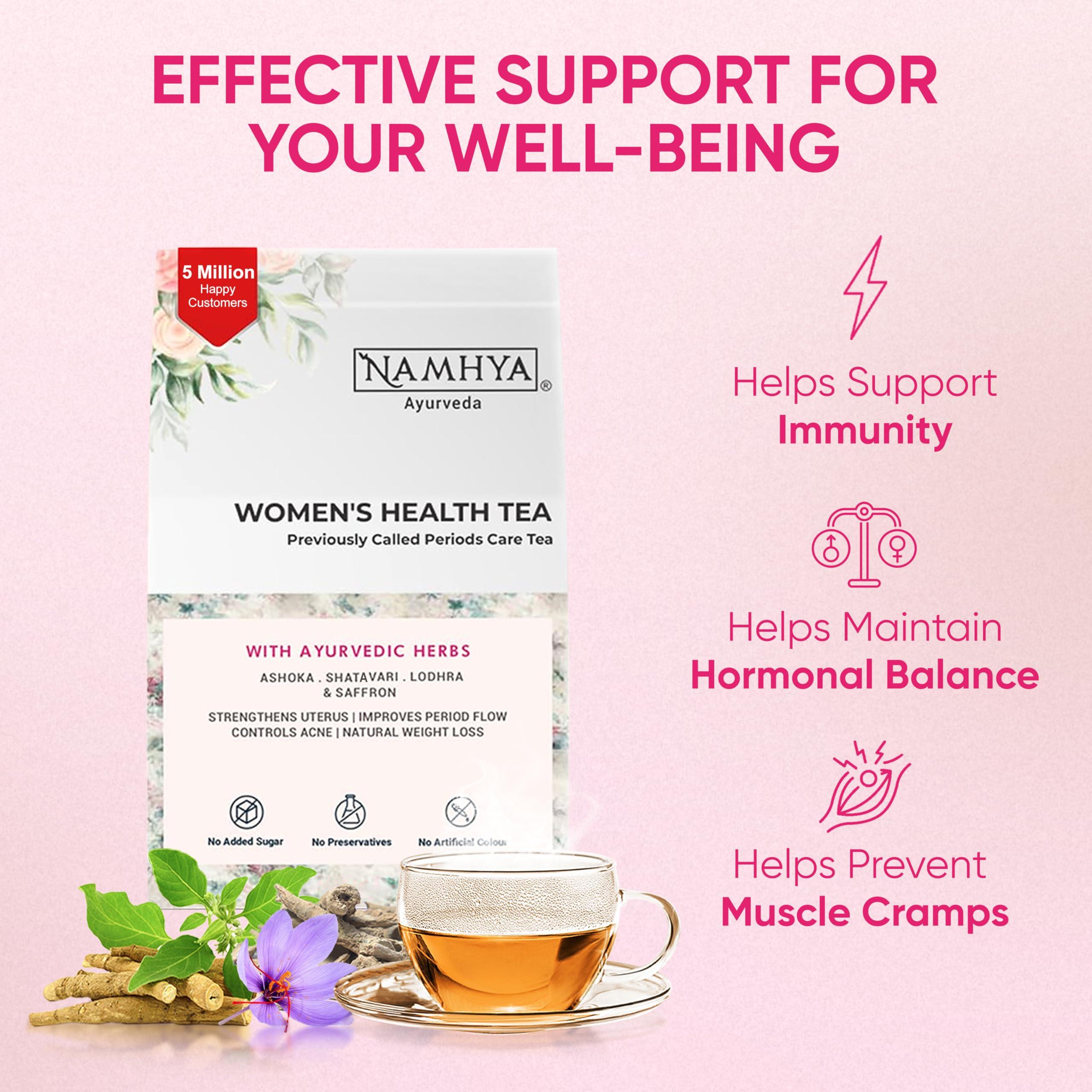 NAMHYA Namhya Women\'s Health Tea+ With Natural Ayurvedic Herbs For Hormonal Balance And Pain Free Periods (100 Gram), Green Tea