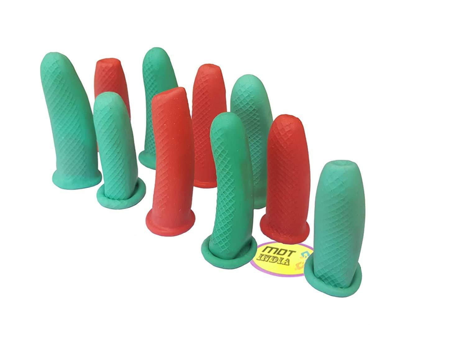 MDT India MDT India Reusable Rubber Latex Gripped Finger Caps Guard for Kitchen Cutting Vegetables (Red Green, Free Size) -Pack of 10