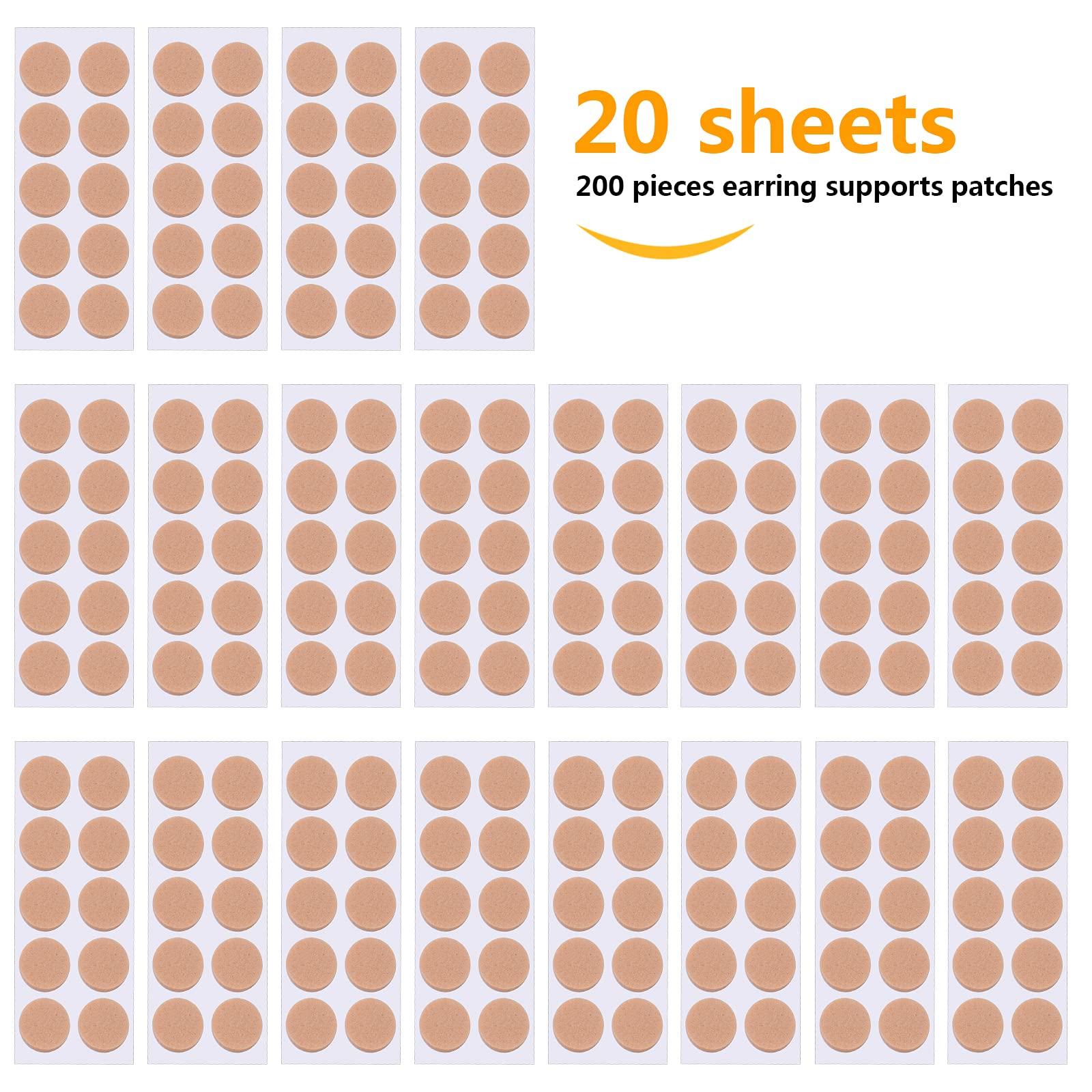 Jdesun 20 Sheets (200pcs) Earring Support Foam Patches Round Earring Lifters for Droopy Heavy Large Earrings Support Pads Waterproof Lifting Patches Ear Lobe Support Backs, Skin Color