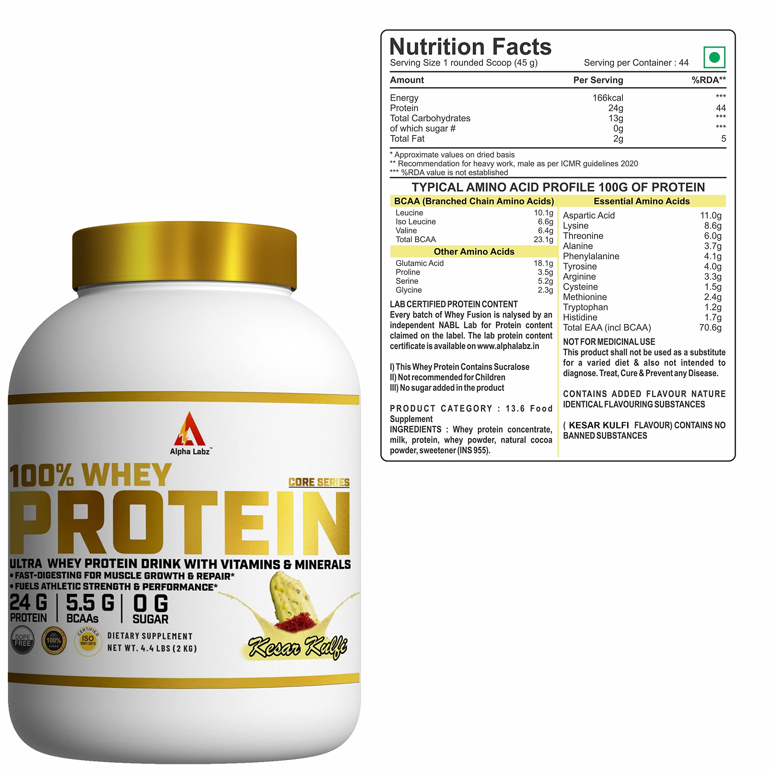 Alpha Labz Alpha Labz Whey Protein Supplement - 100% Whey Protein | Post Workout Whey Protein Isolate - 24g Protein, 5.5g BCAA, 2g Creatine for Fast Recovery & Lean Muscle| Mass Gainer Protein Powder | Protein Powder for Muscle Gain & Muscle Builder for Men and