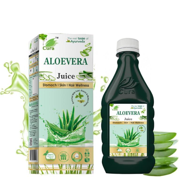 Cura Cura Mahaveer Aloe Vera Juice - 500ml | Ayurvedic Health Juice For Immunity Boosting | Detoxifies & Rejuvenates Body | Good For Liver & Digestive Health | Good For Skin & Hair Health Pack of 2