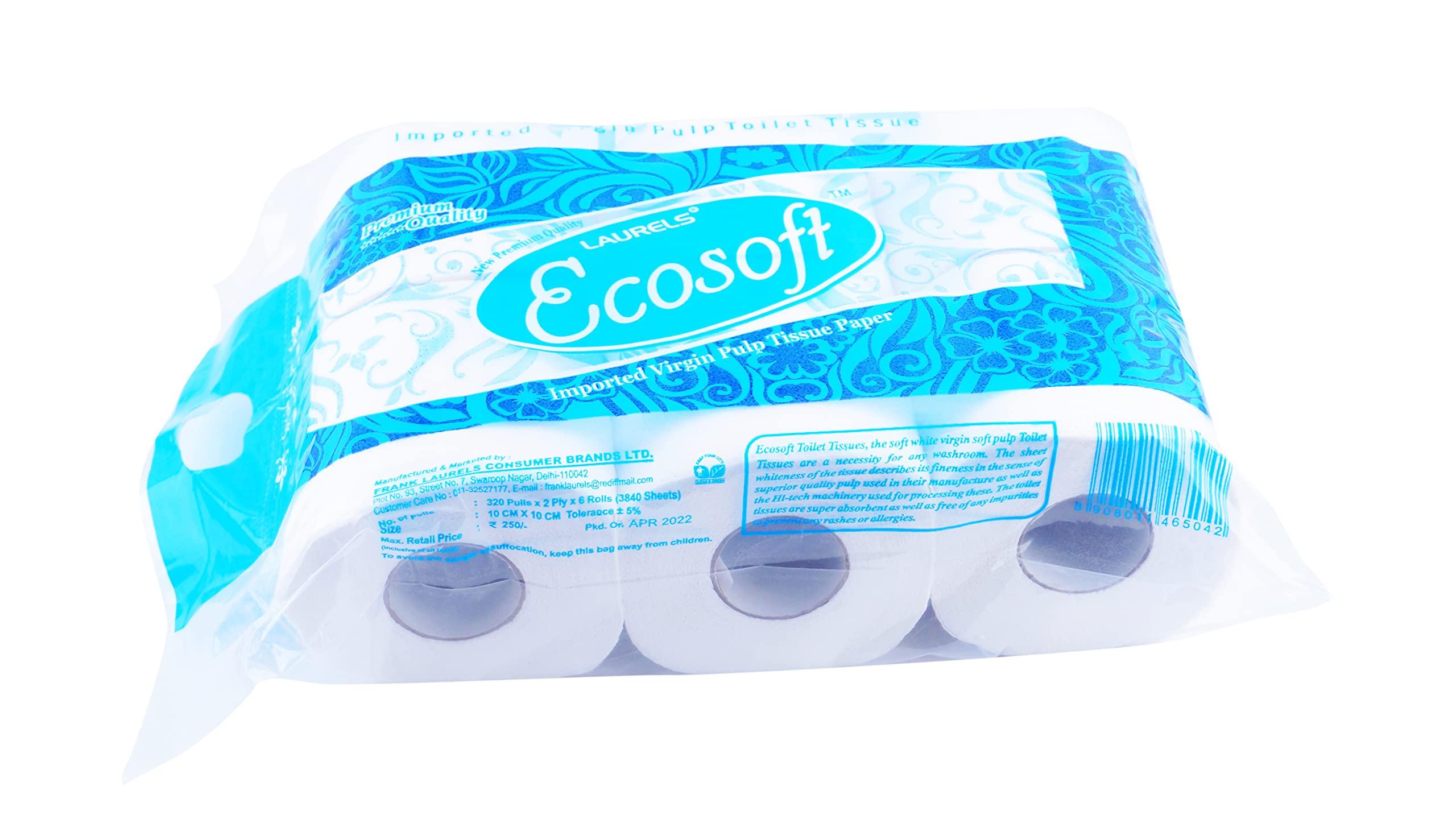 Laurels LAURELS EcoSoft Toilet Tissue Paper Roll 320 Pulls 2 Ply 10x10 cms (6 count (Pack of 1))