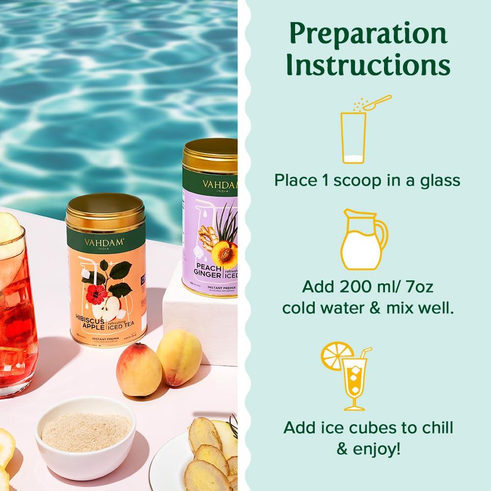 VAHDAM Hibiscus Apple Iced Tea Instant Premix (150g/5.29oz) 60 Servings | Lightly Sweetened Iced Tea | Tarty Hibiscus & Sweet Apple | Best for Mocktails & Cocktails | Packed in Tin Caddy | VAHDAM