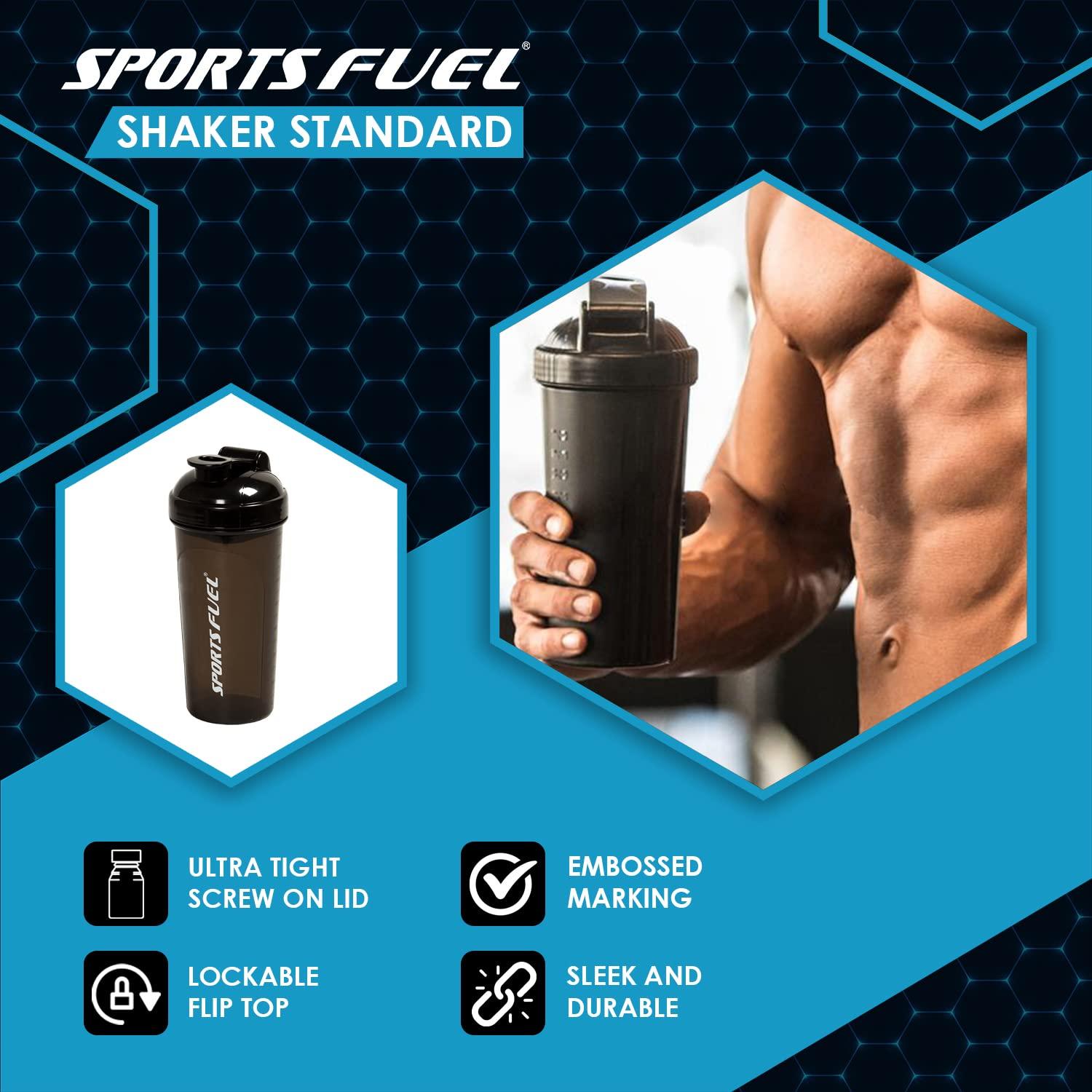 SportsFuel Sports Fuel Shaker Bottles Workout Supplement Protein Shake Gym Water Bottle Gym Sipper Bottle for Men & Women, BPA Free (700 ml) (Black)