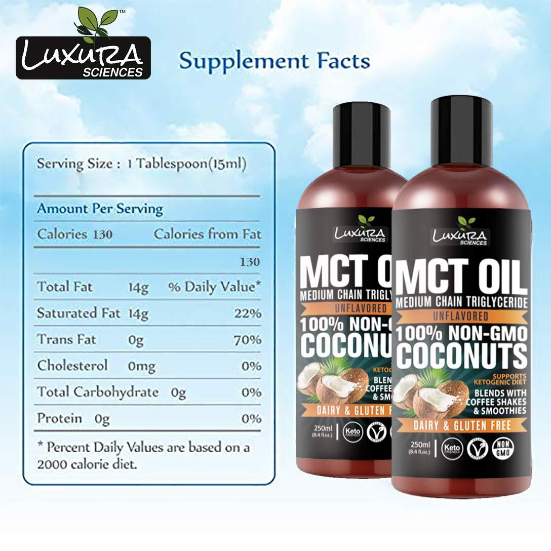 Luxura Sciences Luxura Sciences Organic MCT OIL 250 ML | Supports Ketogenic Diet |Dairy & Gluten Free | For Weight & Energy Management| Non-GMO