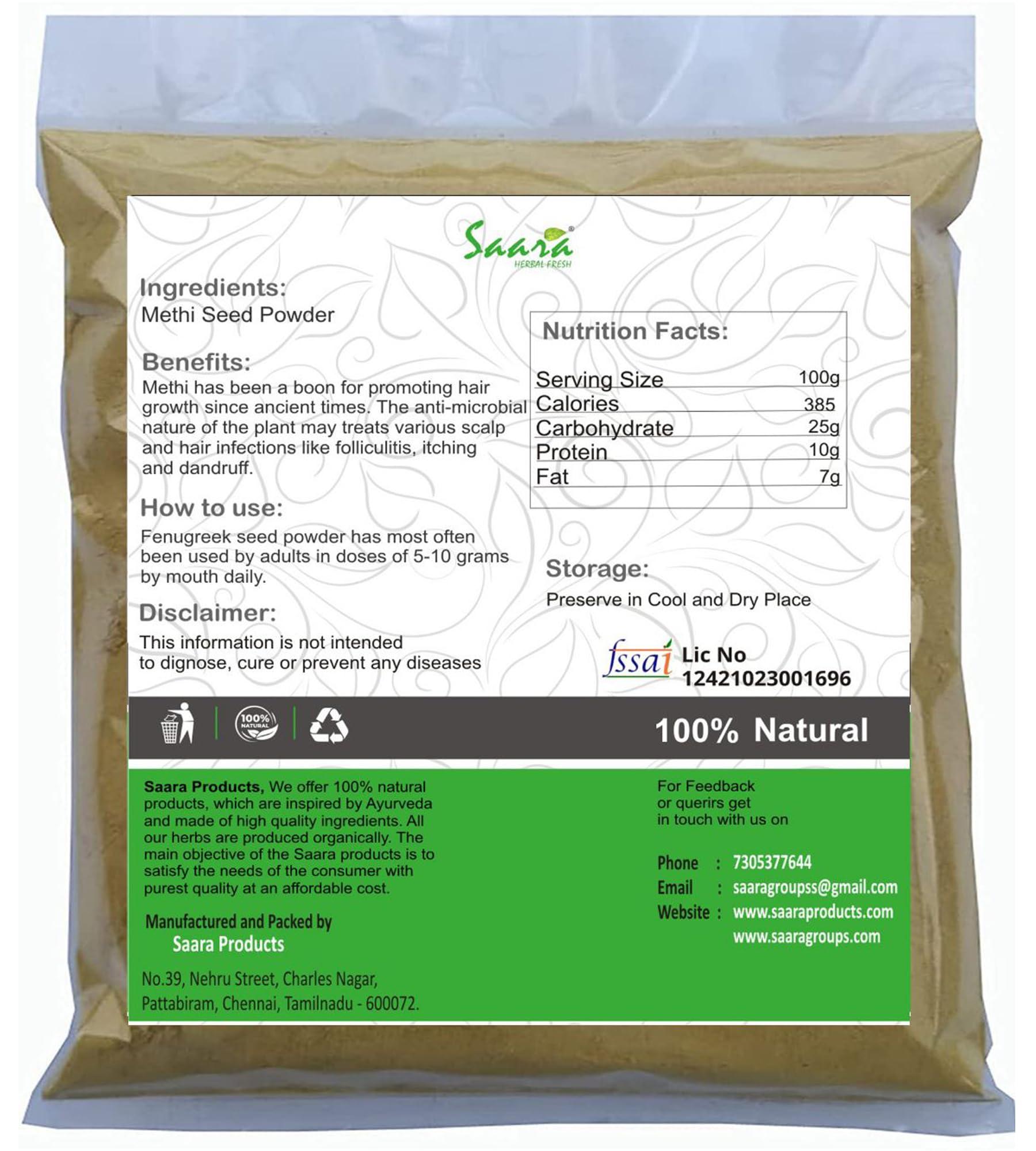 SAARA SAARA Fenugreek Methi Seeds Powder for Hair Growth - 50 Grams, Eating, Diabetes (Methi Dana Powder, Menthi, Fenu Fiber, Menthulu Mathi Vendayam Maithi Powder Pack of 1 X 50g)