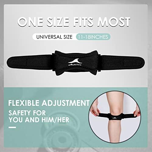 Achiou Achiou 2 Pack Patella Knee Strap Silicone Support Adjustable Band for Protect Patellar Pain Relief Tendon for Tendonitism Gym Running Hiking Weightlifting Basketball Volleyball