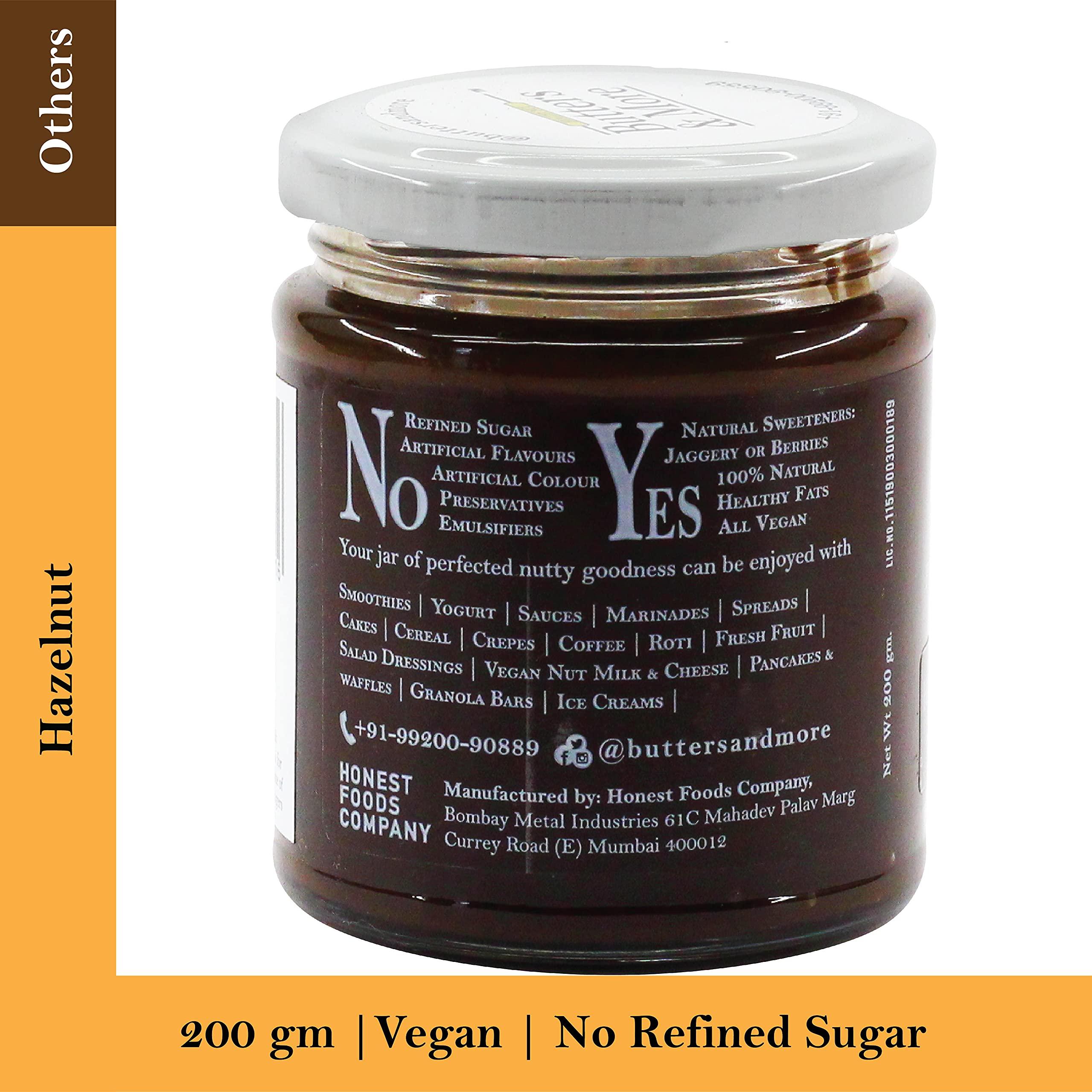 Butters & More Butters & More Vegan Hazelnut Butter With Dark Cocoa & Palm Jaggery (200G). Healthy Chocolate Spread.