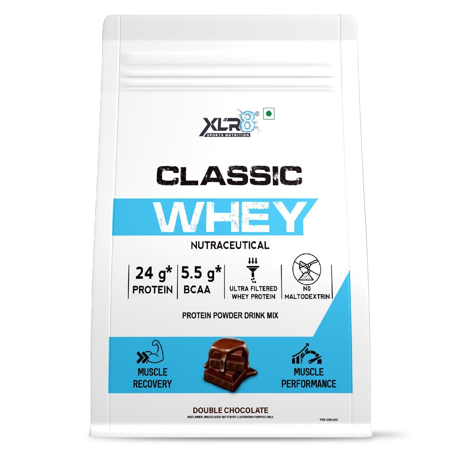 XLR8 XLR8 Classic Whey Protein Powder, 24 g Protein, 5.5 BCAA, No Maltodextrin (1814 g (Pack of 1), Double Chocolate)