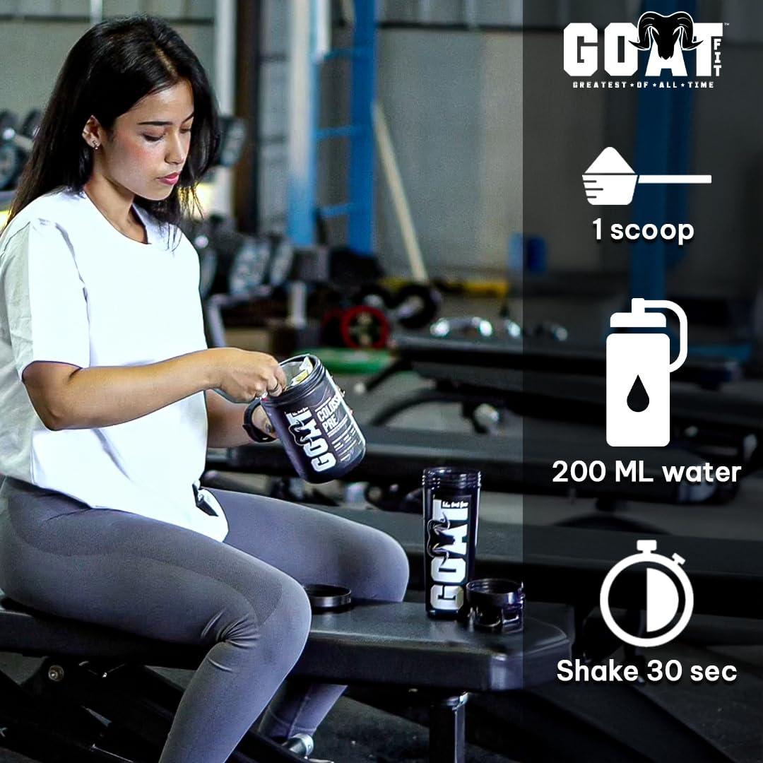 G.O.A.T Fit G.O.A.T Fit Colossal Pre | PreWorkout Powder (Strawberry Kiwi 180gm 15 Servings) 200mg Caffeine 3.5g Beta-Alanine 3g Citrulline 1.5g Arginine 1g Creatine with Himalayan Pink Salt