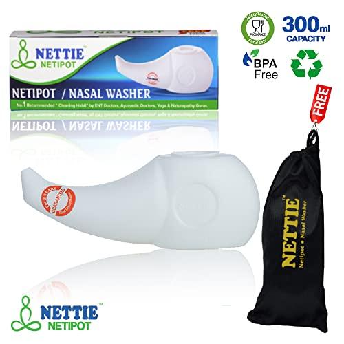 NETTIE NETTIE Neti Pot |Food grade material, 300ml capacity, BPA Free, free carry pouch, ergonomic Nasal Irrigation for Effective Relief of Sinusitis, Allergies and Cold Symptoms jalaneti pot – Pack of 1