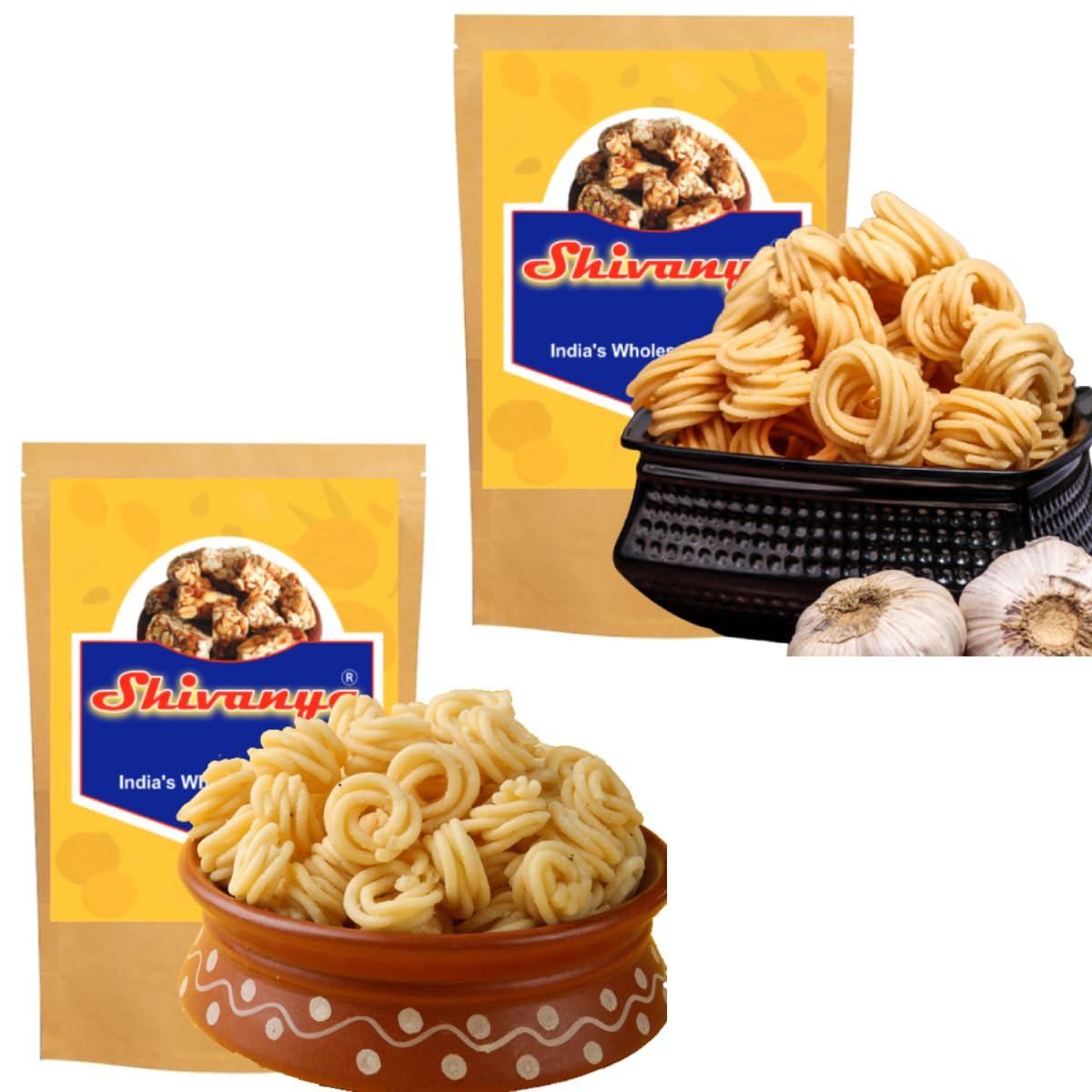 Shivanya Mart Shivanya Mart Chakli House 2 In1 | Garlic Chilli Murukku | Garlic White Murukku - Tea/Coffee Time Delicious Snacks