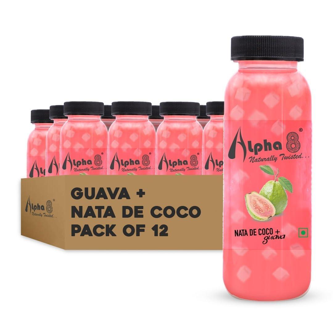 ALPHA 8 ALPHA 8 FRUIT Juice with NATA De Coco Coconut Cubes Natural Energizer & Immunity Booster, Healthy Juice, High Fiber, Real Natural Taste (Guava Juice, Pack of 24)