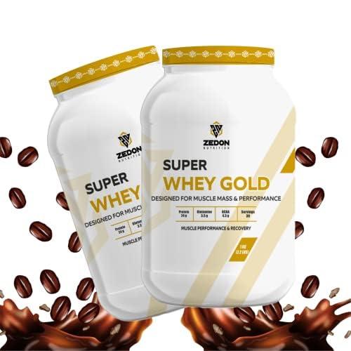 Zedon Nutrition Zedon Nutrition Super Whey Gold 100% Whey Isolate Protein Source | 24g Protein | Muscle Recovery for Men & Women | Vegetarian (Coffee, 1 KG)
