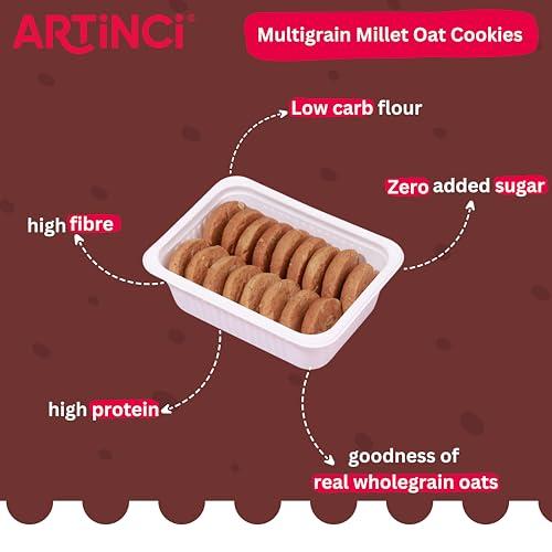Artinci Artinci Oats Cookies Multigrain - Healthy Biscuits Snack With Oats & Millet|Sugar Free & Diabetic Friendly|High Fiber And Protein Rich|No Maida Or Palm Oil|As Seen On Shark Tank India-185G (Pack Of 1)