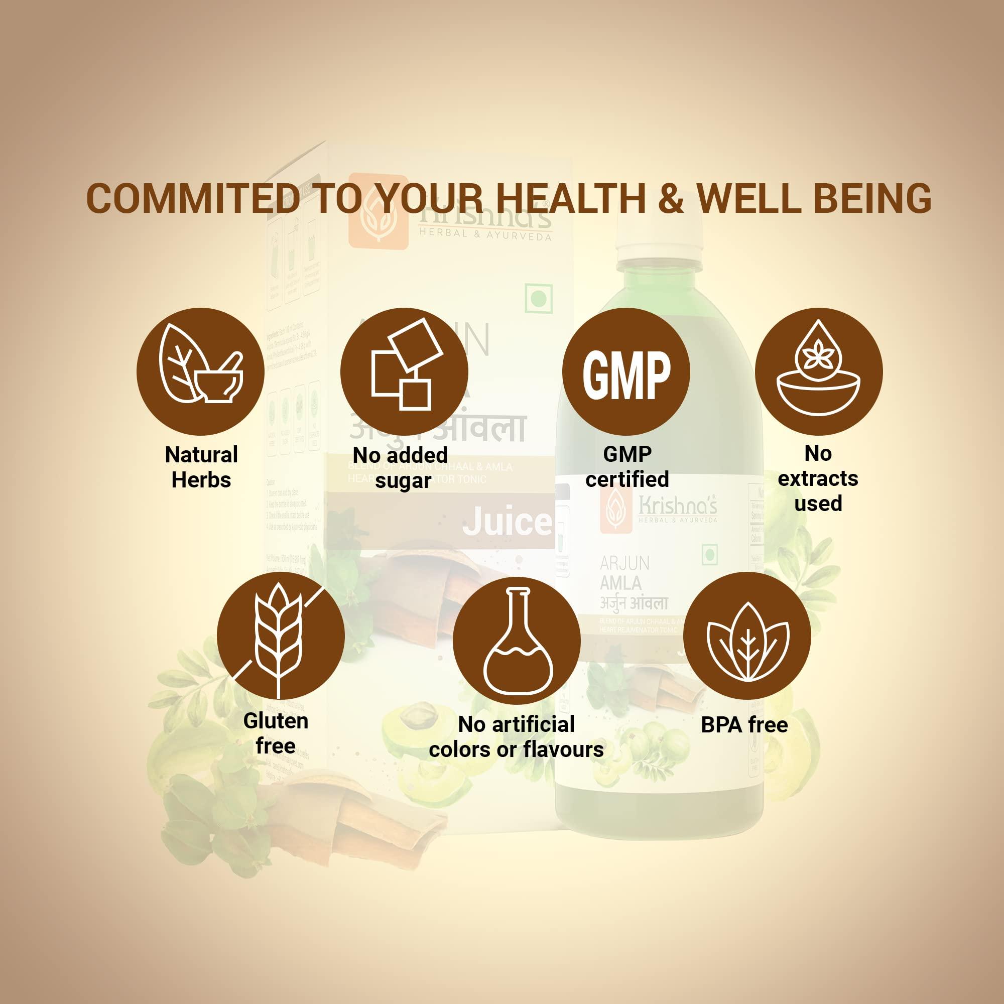 KRISHNA'S HERBAL & AYURVEDA Krishna\'s Arjun Amla Juice - 500 ml (Pack of 1) | Perfect mix of Amla and Arjuna Chaal | Strong and healthy heart