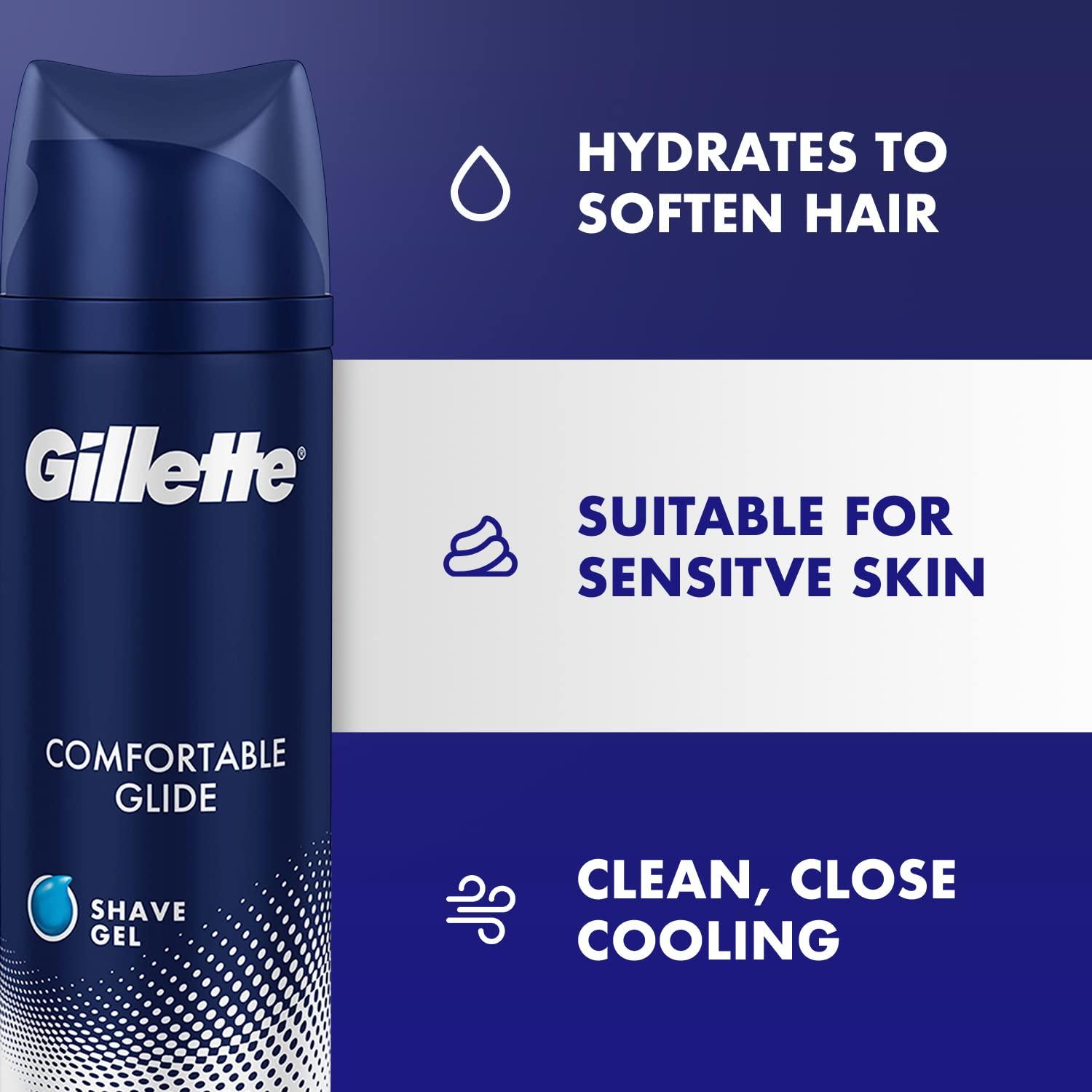 Gillette GILLETTE SHAVING GEL COMFORT GLIDE 195g & Gillette SensitivePre Shave Gel Tube - 60 g