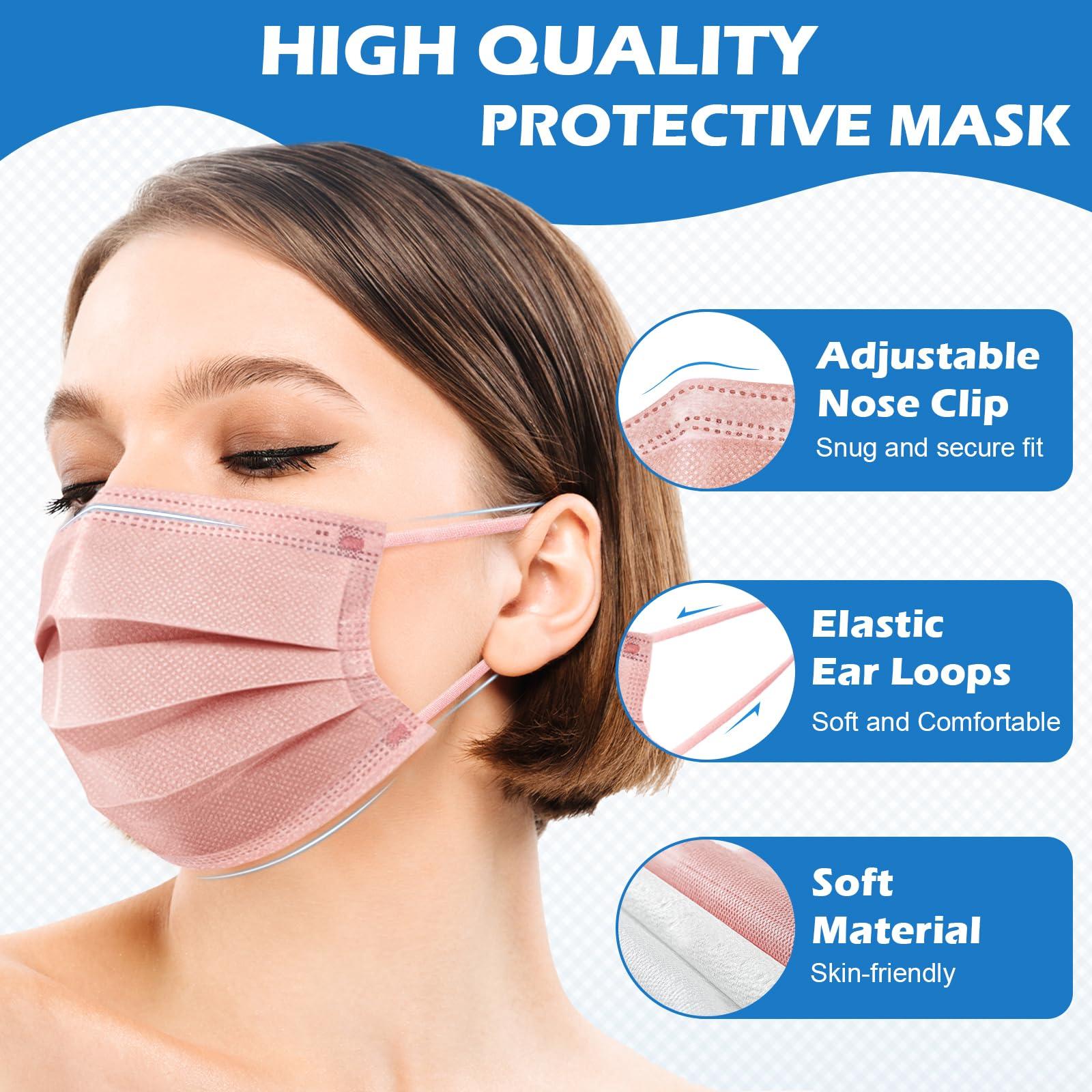 ZIYE Multicolor Disposable Face Masks, Breathable Non-woven Multicolor Mask Facial Mouth Cover 3 Layer with Nose Clip Elastic Earloop 100 Pcs