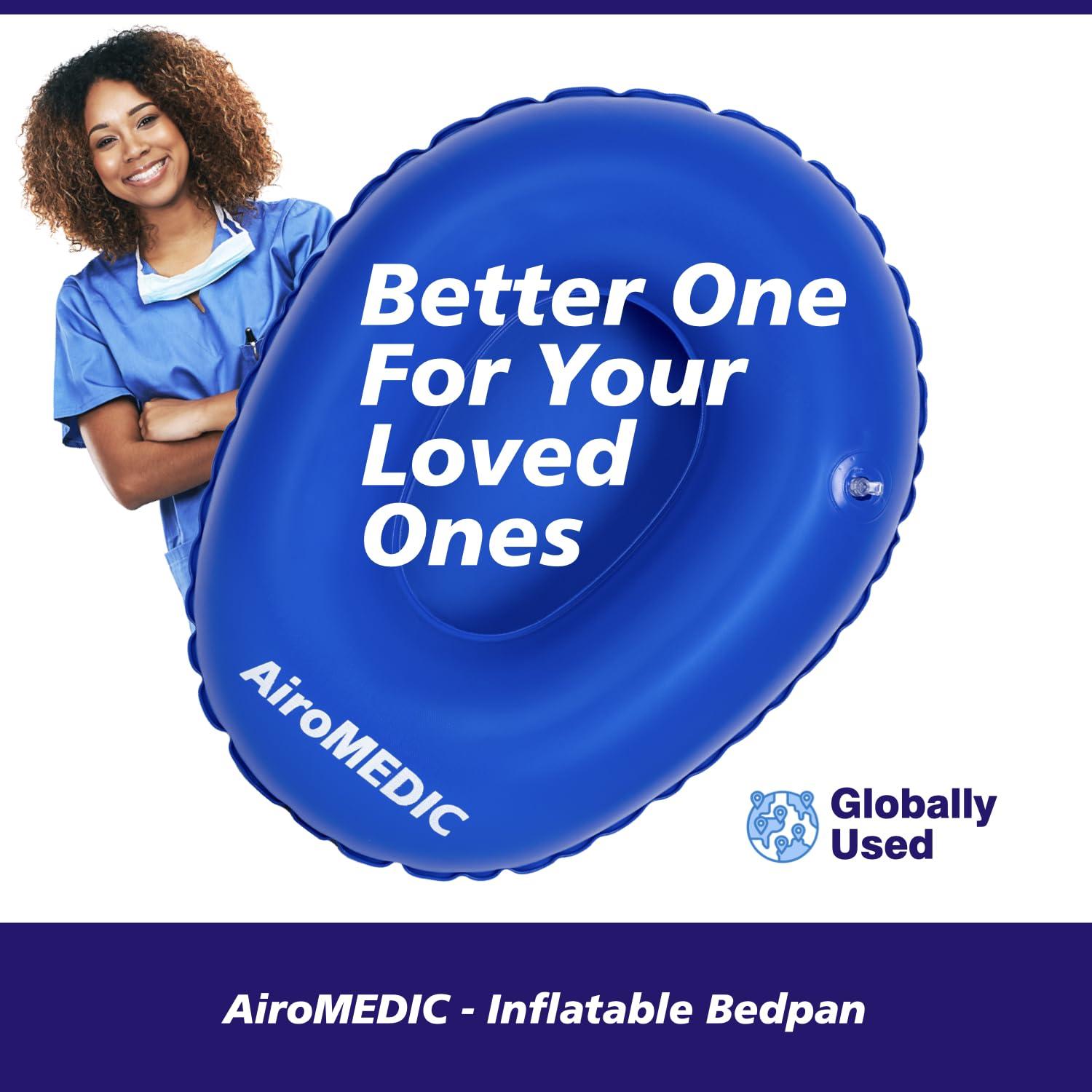 AiroMEDIC AiroMEDIC Portable Air Bedpan, Inflatable Cushions Potty for Home Hospital Elderly Bedridden, Washable Air Inflation Bed Pans for Females, Inflatable Stool Toilet Nursing Toilet, Blue