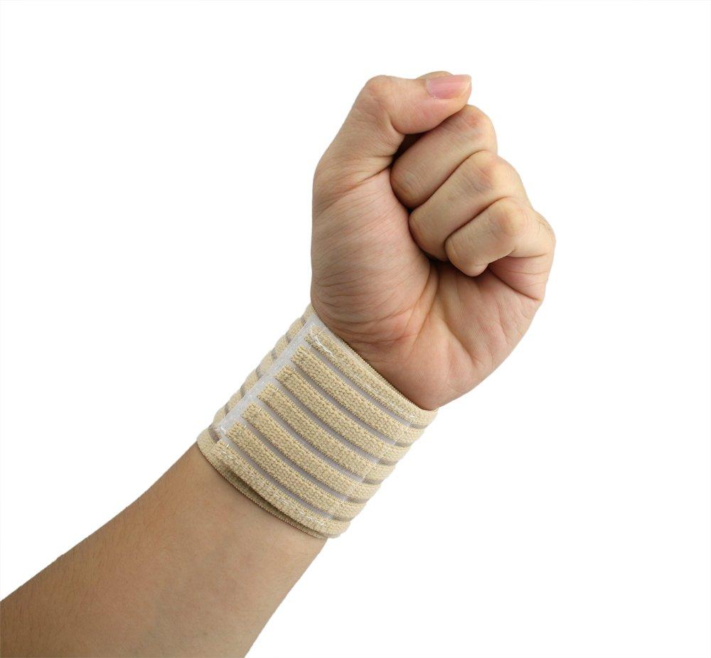 OBBO MED ObboMed MB-1100N Elastic Wrist Support Wrap with Hook and Loop Fastener for Size Adjustment, Wrist Pain, Sports Band Brace Protector - One Size Fits All- Beige