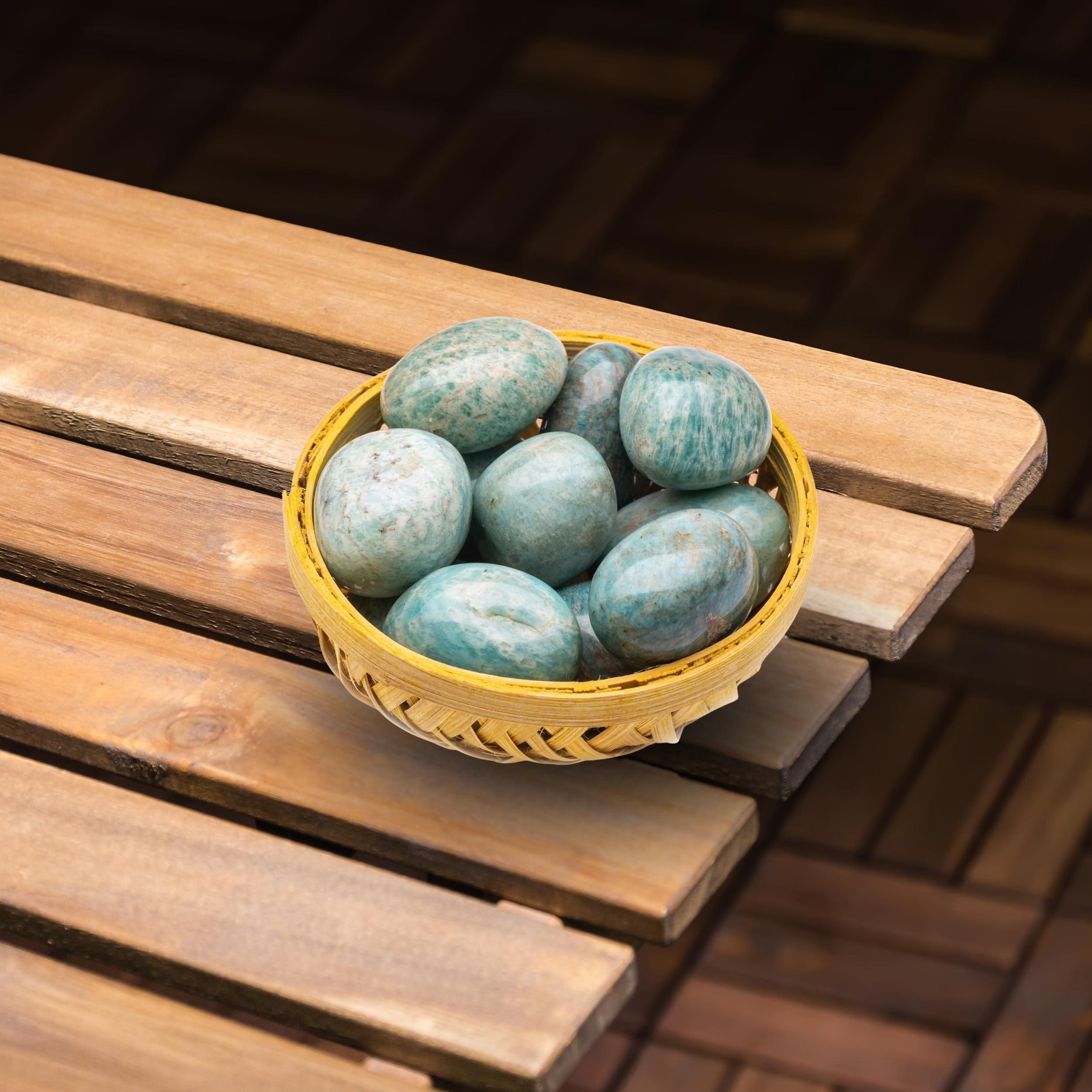 Plus Value Plus Value Amazonite Tumbled Stones AAA+ Pebbles for Vastu Feng Shui Chakra Aura Personal Reiki Healing Crystals (200 Grams, with Basket)