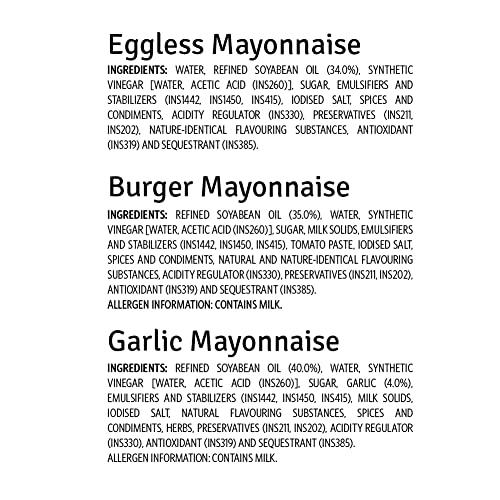 VEEBA Veeba Mayonnaise Combo - Eggless Mayonnaise, 250gm with Garlic Mayonnaise, 250gm and Burger Mayonnaise 250gm - Pack of 3