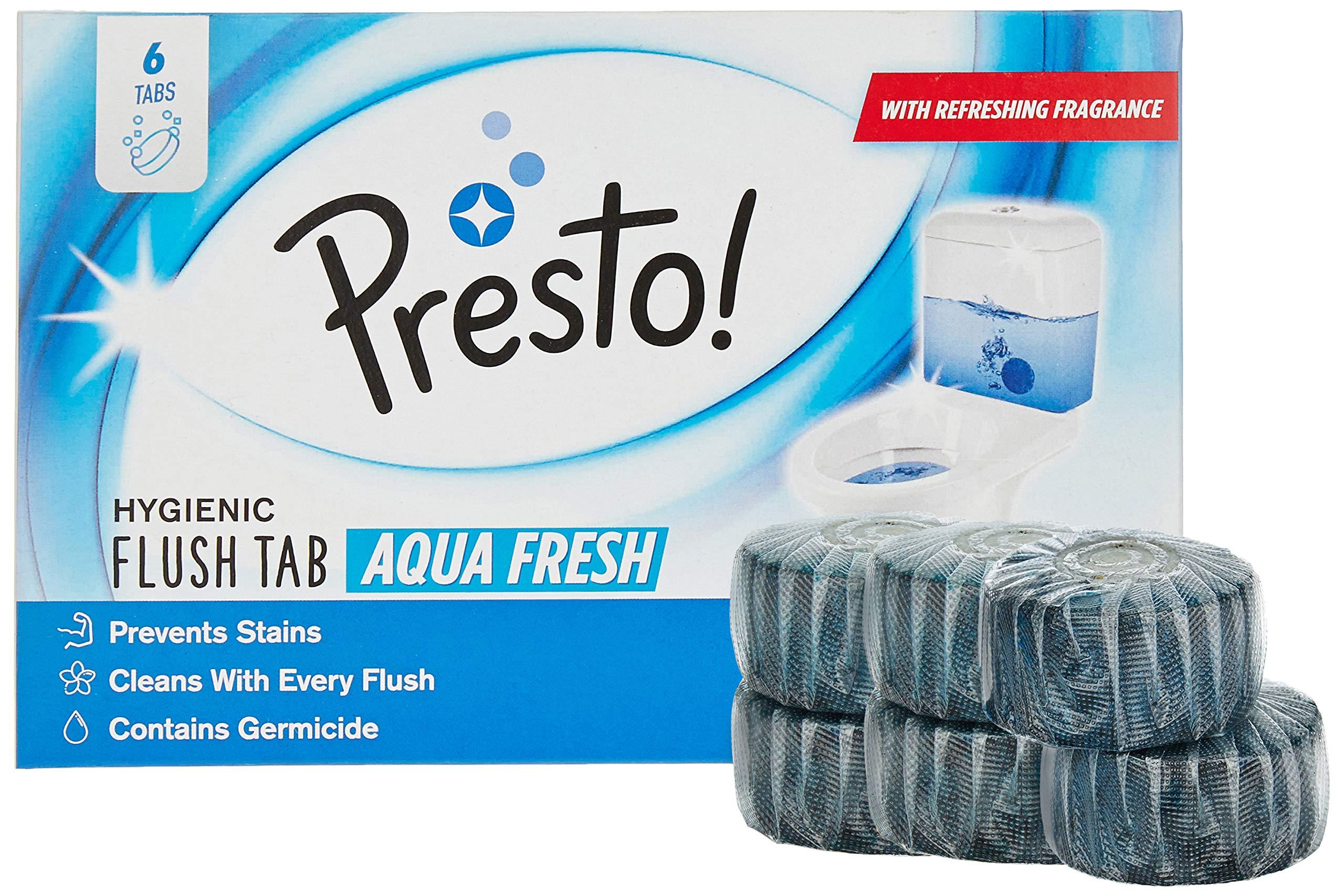 Presto! Presto! 3 Ply Toilet Paper Tissue Roll - 4 Rolls (300 Sheets Per Roll) & 2 Ply Kitchen Tissue/Towel Paper Roll - 2 Rolls & Amazon Brand - Presto! Hygienic Flush Tabs, Aqua Fresh - 50 g (Pack of 6)