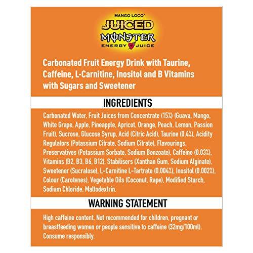 Monster Energy Monster Mango Loco Energy + Juice Carbonated Energy Drink | L-Carnitine + Inositol + B Vitamins + Taurine, 16.91 fl oz 500 ml, 12 Pack