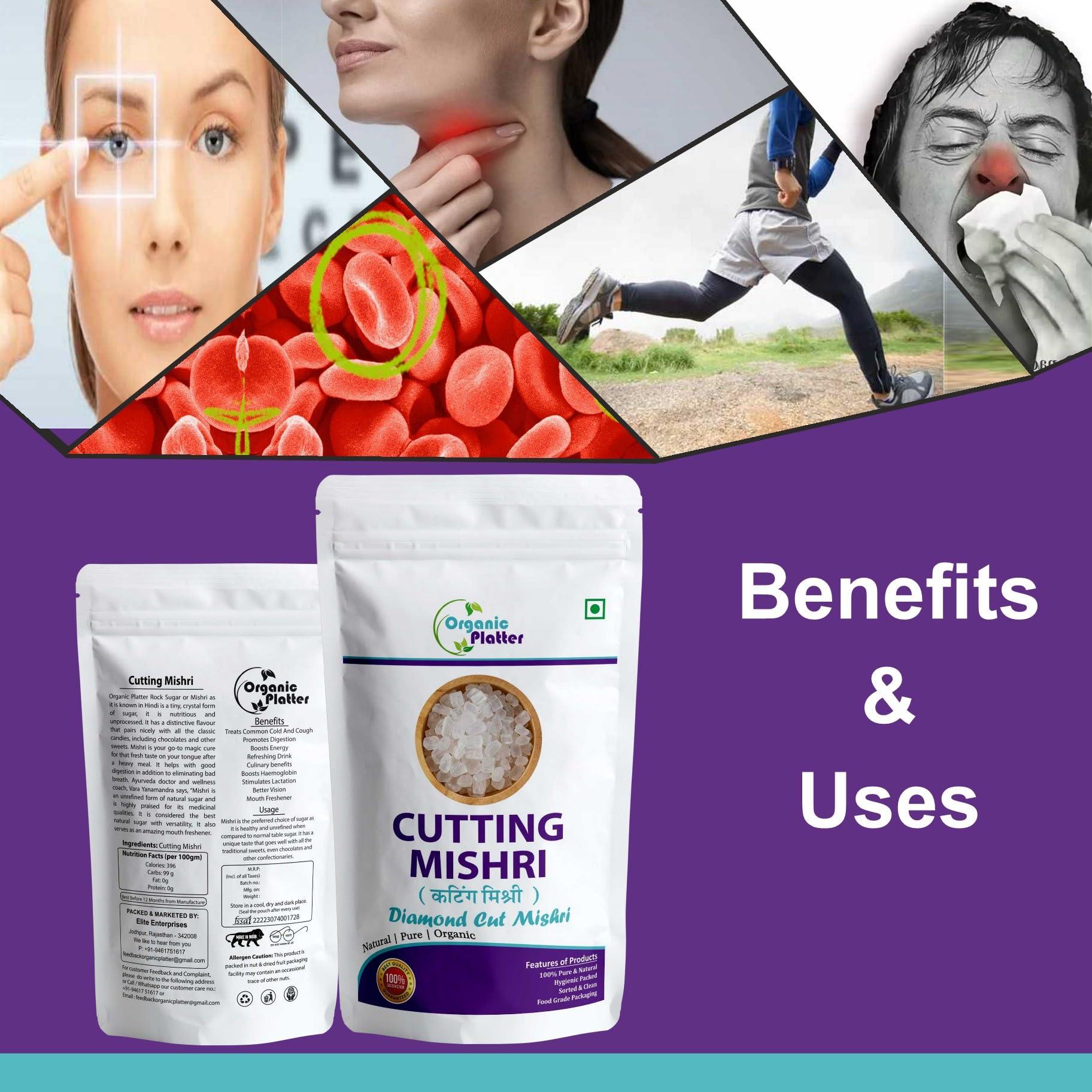 Organic Platter Mishri Dana|Cutting Misri|Sugar Mishri Crystal candy Small|Diamond Cut Mishri (Pouch) (1400gm)